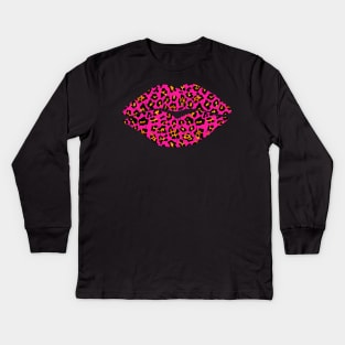 Pink Leopard Lips Kids Long Sleeve T-Shirt